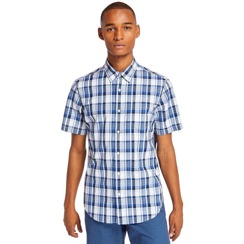 Camasi Timberland Barbati Albastri - Short-Sleeve Indian River Madras - Romania - LIUFZX635